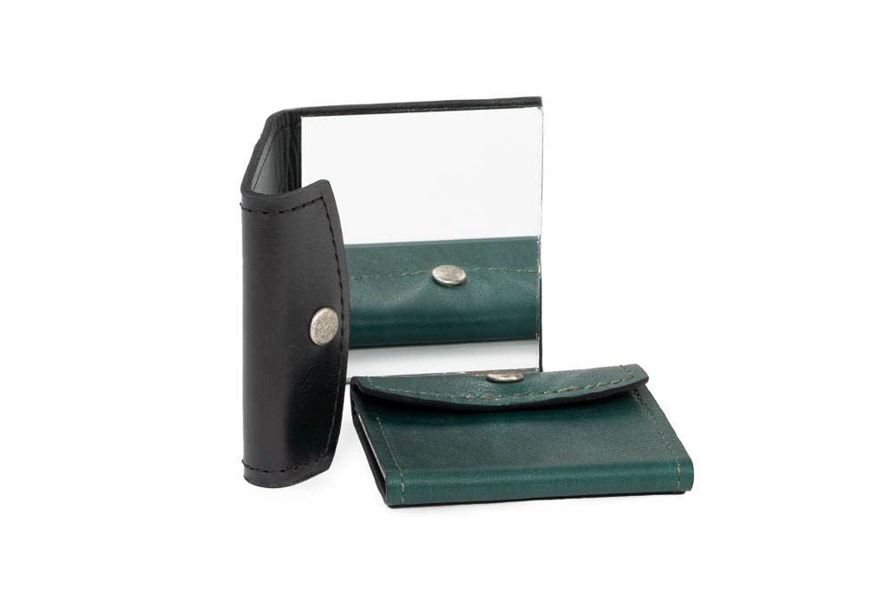 Black and Green Leather Mirror Compacts